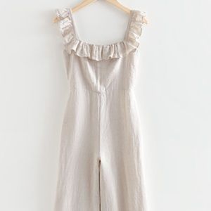 & other stories - Printed Frilled linen jumpsuit - off white - size 6